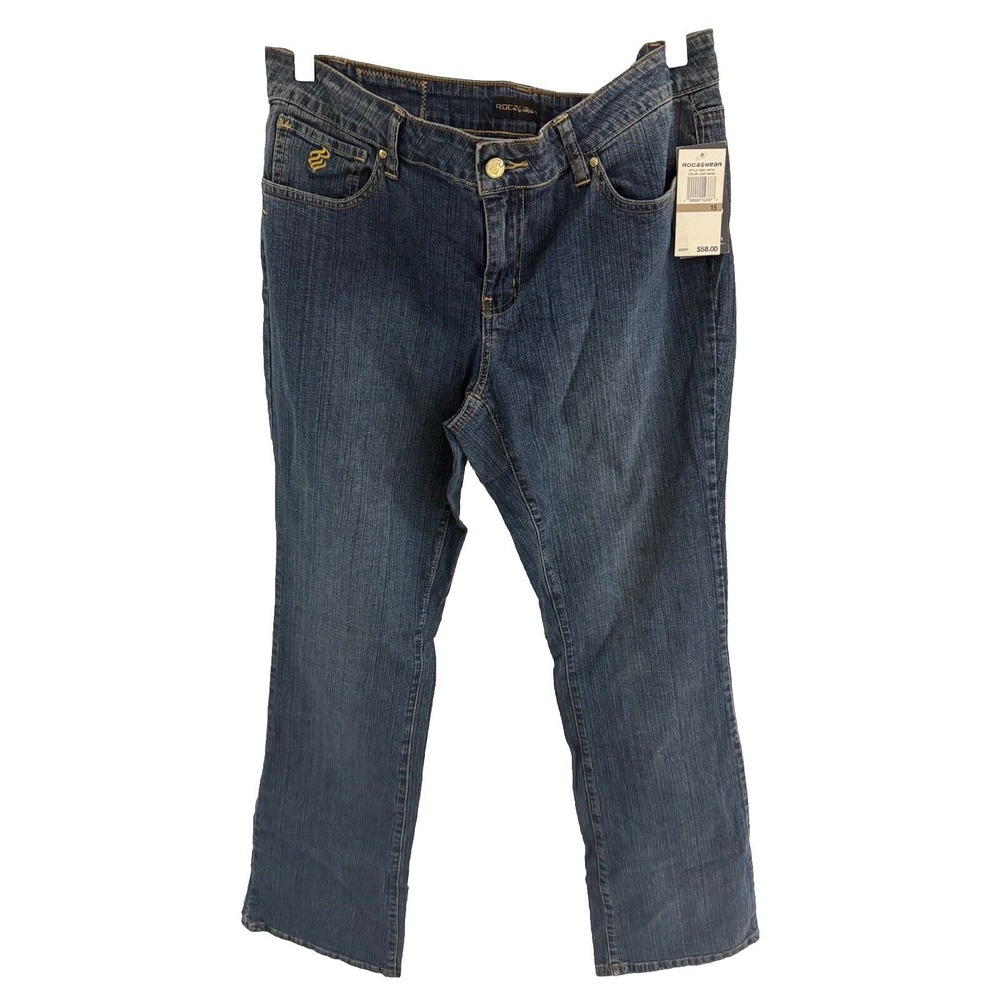 ROCAWEAR WOMENS JEANS SIZE 15 MEDIUM WASH STRAIGHT MID RISE‎